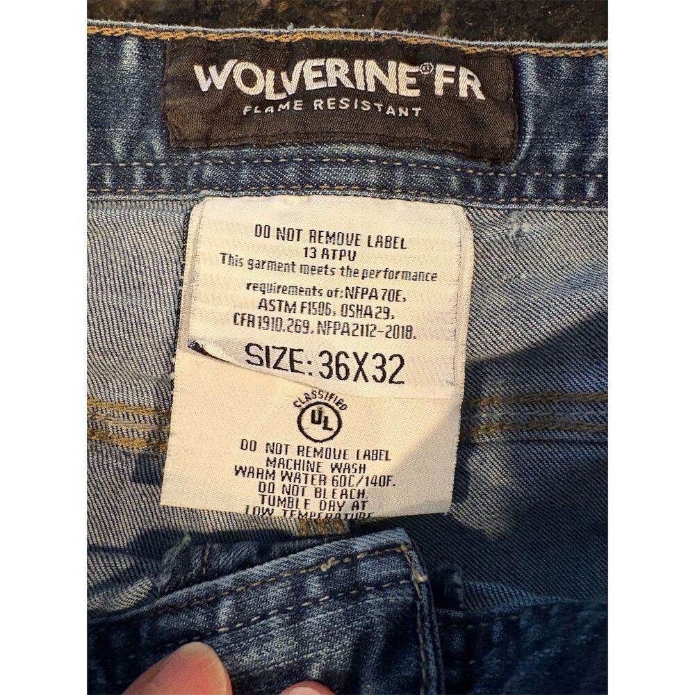 Wolverine Men's Flame Resistant Jeans Blue Size 36x32 (actual measures 33x30) - Picture 10 of 10